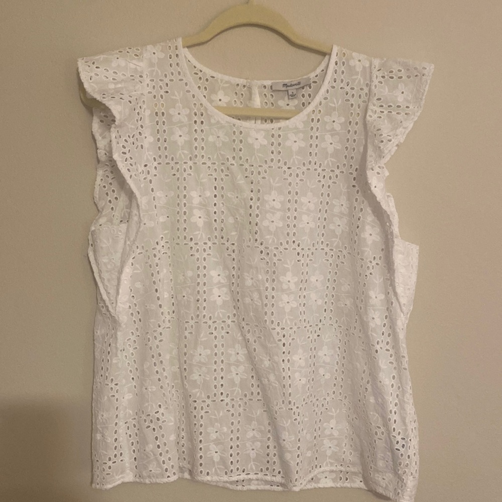 Madewell Eyelet Crewneck Flutter-Sleeve Top